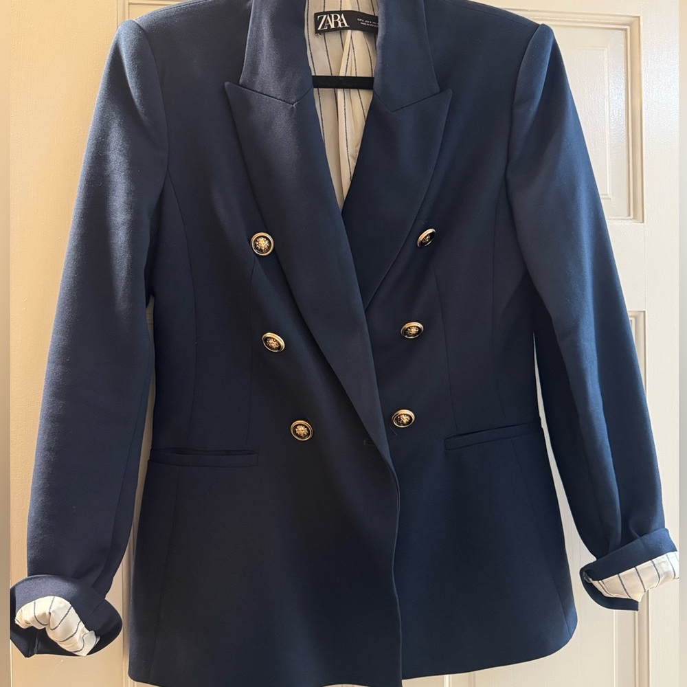 Zara Navy Blazer with Gold Accents